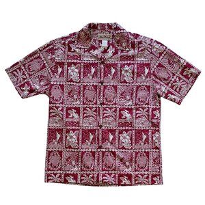 Blue Hawaii Vintage Hawaiian Shirt Palm Tree Turtle Floral Made in USA Size M